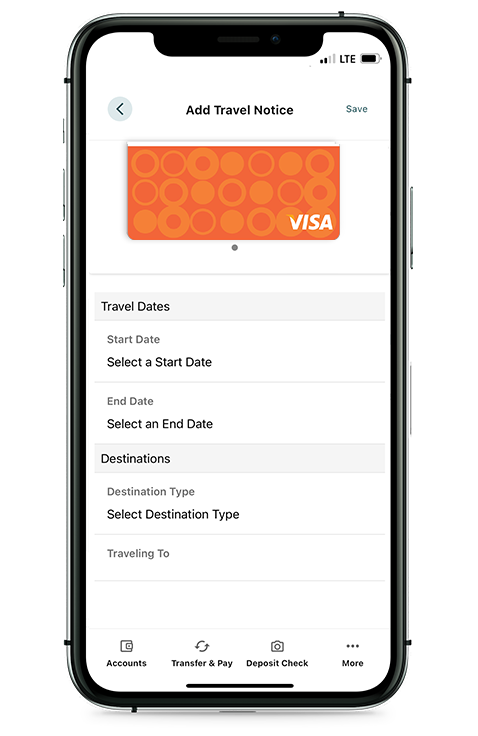 Travel notice credit card